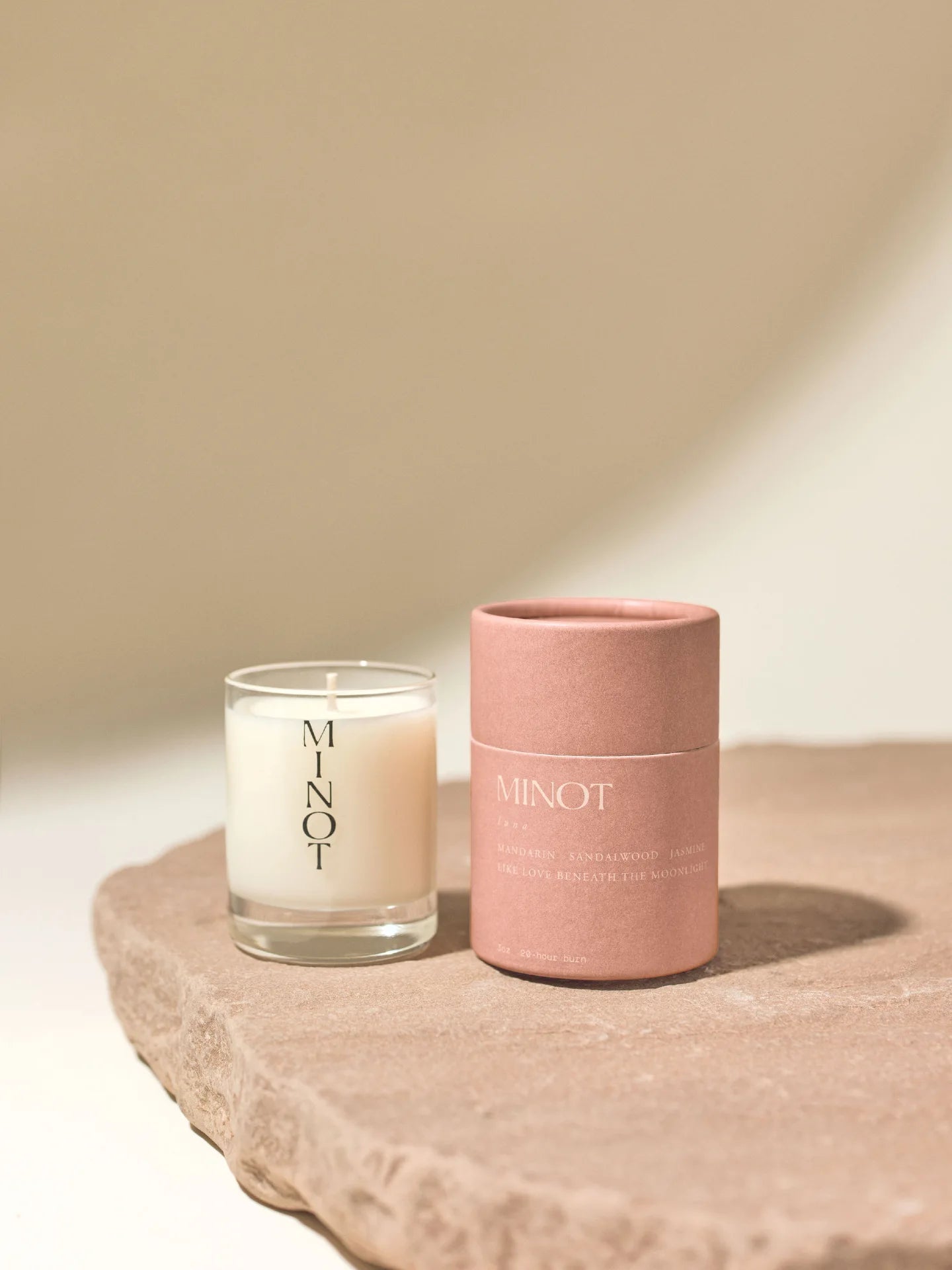 The Luna Mini candle is a clean-burning travel candle with mandarin, jasmine, and sandalwood scents