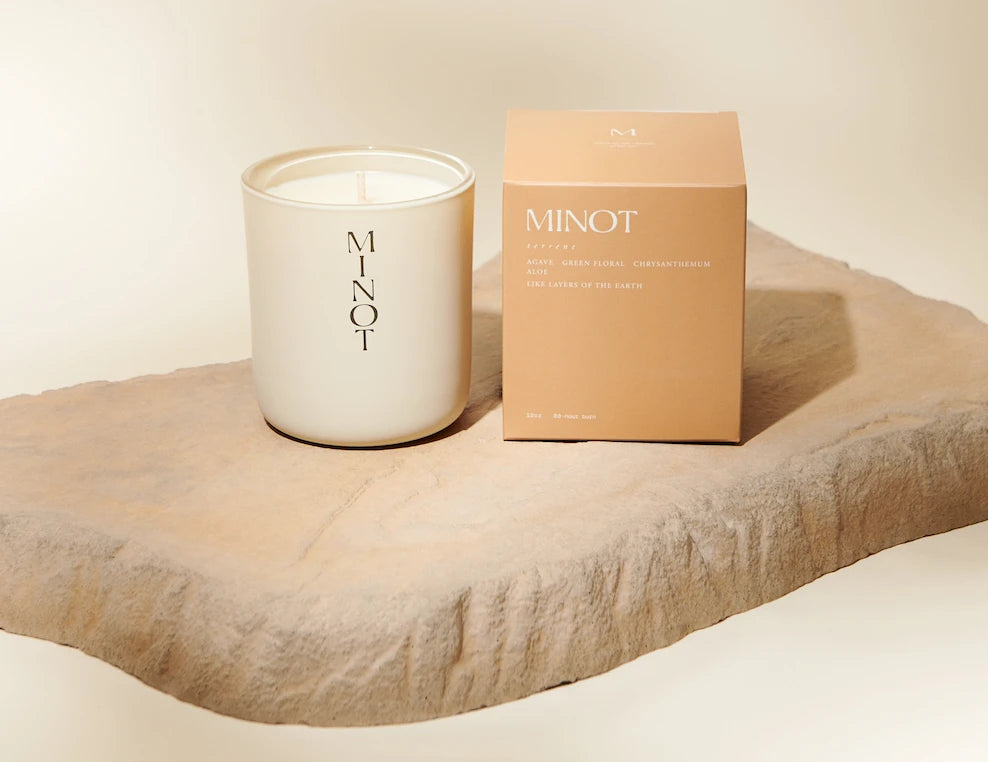 Terrene is a soy candle with an earthy blend of agave, green floral, chrysanthemum, and aloe scents